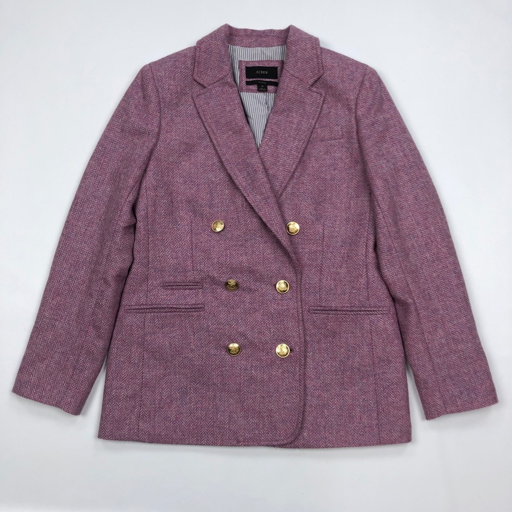 J.Crew Bristol Blazer 4 Purple Herringbone British Wool Gold Button Jacket